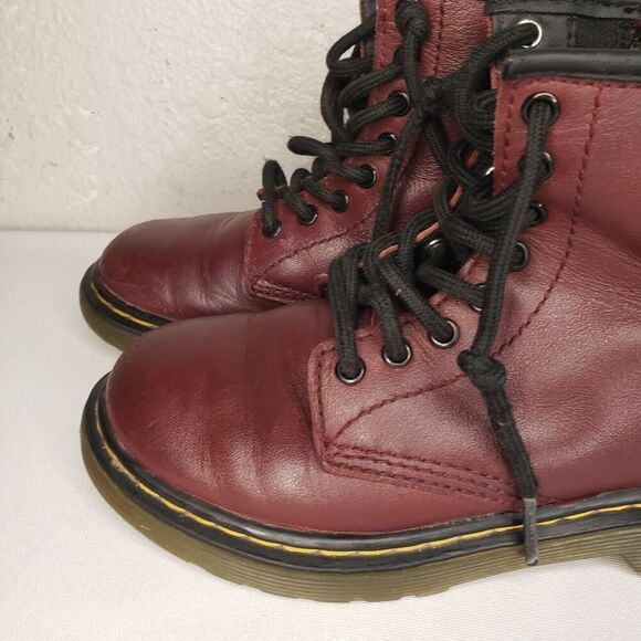 Dr Doc Martens Burgandy Leather Combat Boots Youth Kids Girls Size 12 US 1460J - Picture 8 of 16